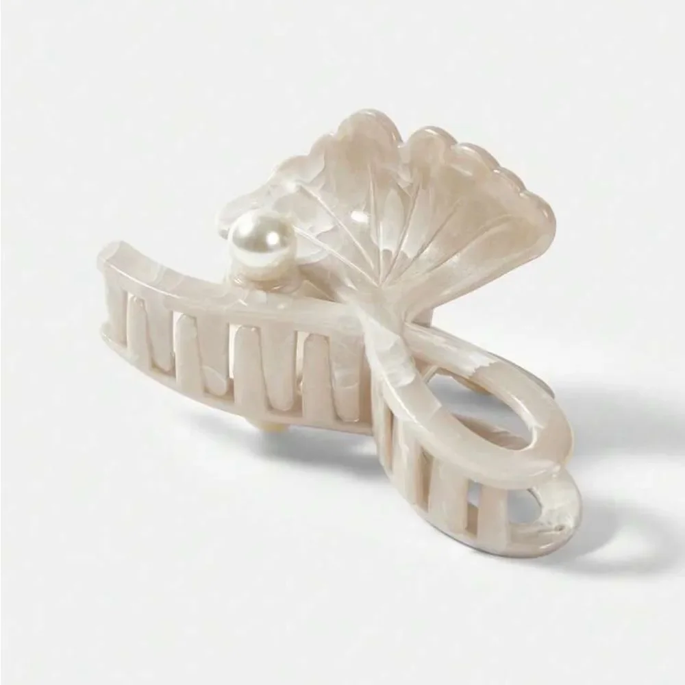 Anthropologie Mother-of-Pearl Leaf Hair Clip with Pearl Accent - White